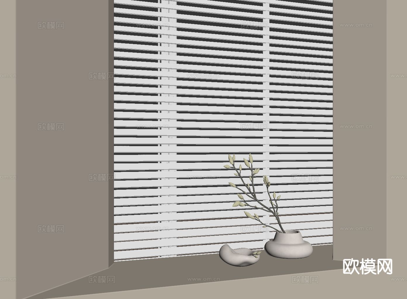 奶油风花瓶 百叶帘su模型下载（渲染图1）