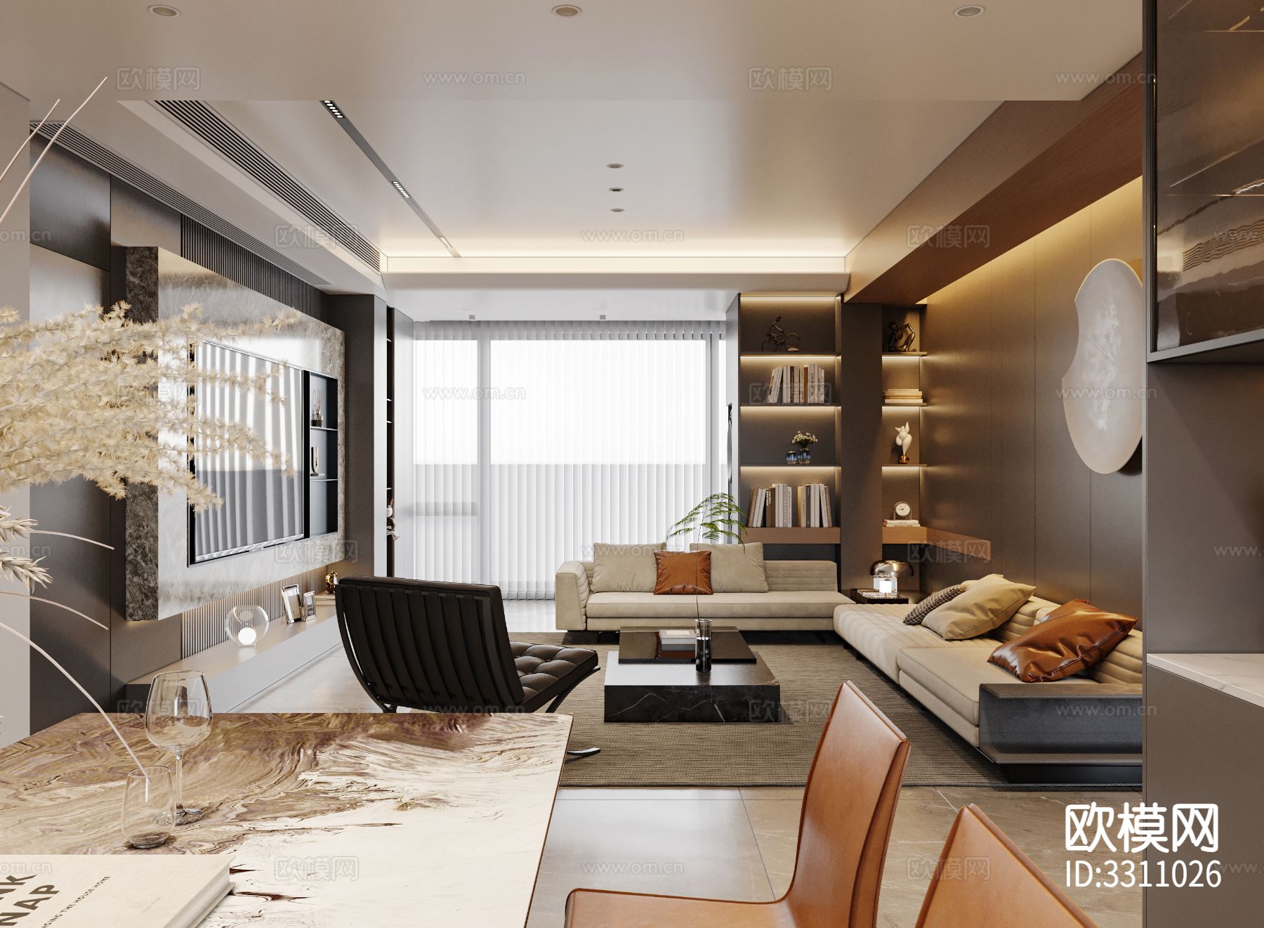 现代客餐厅装修效果图下载（渲染图5）