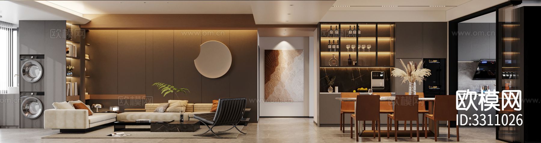 现代客餐厅装修效果图下载（渲染图2）