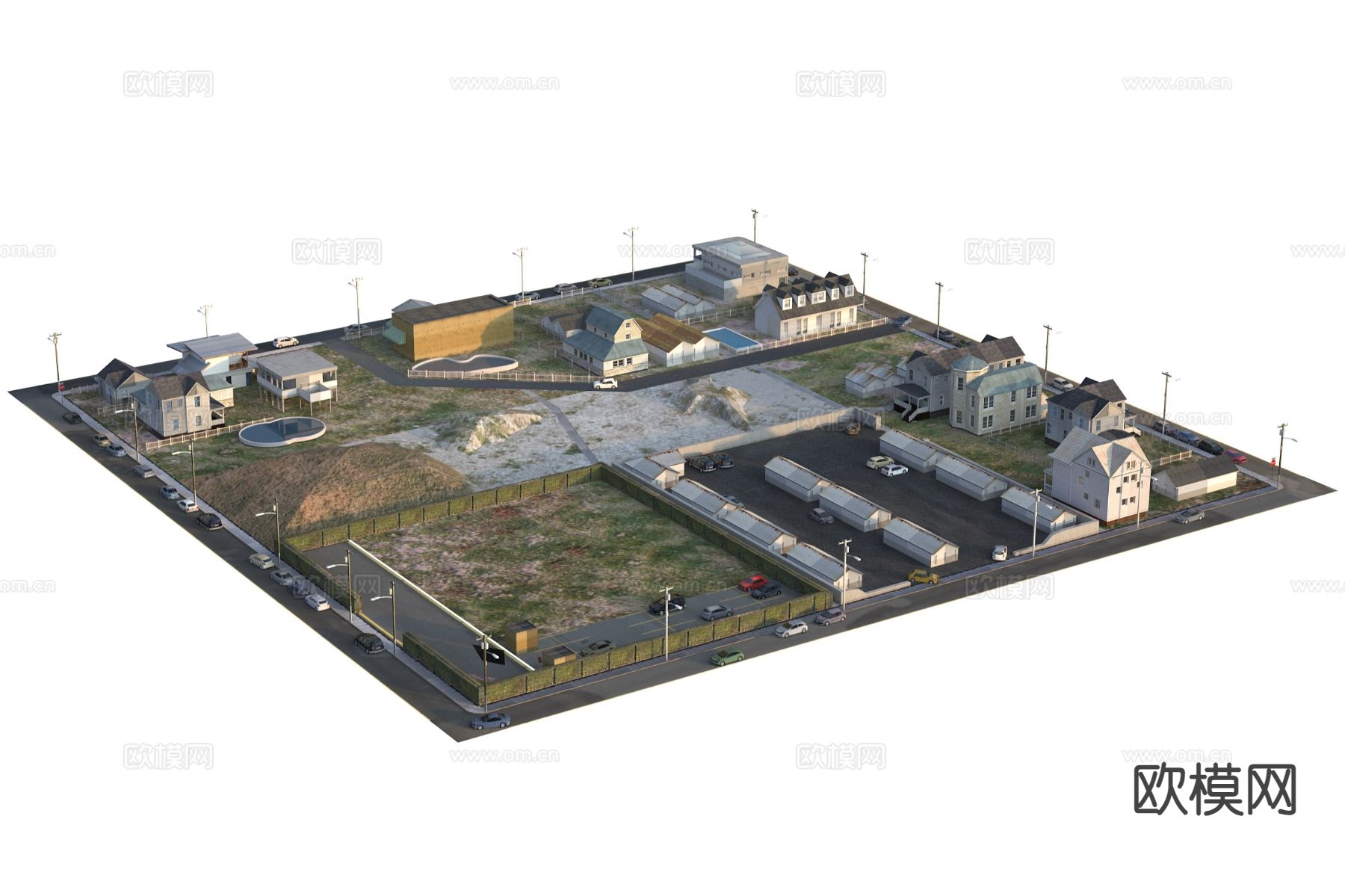 国外小镇鸟瞰规划3d模型下载