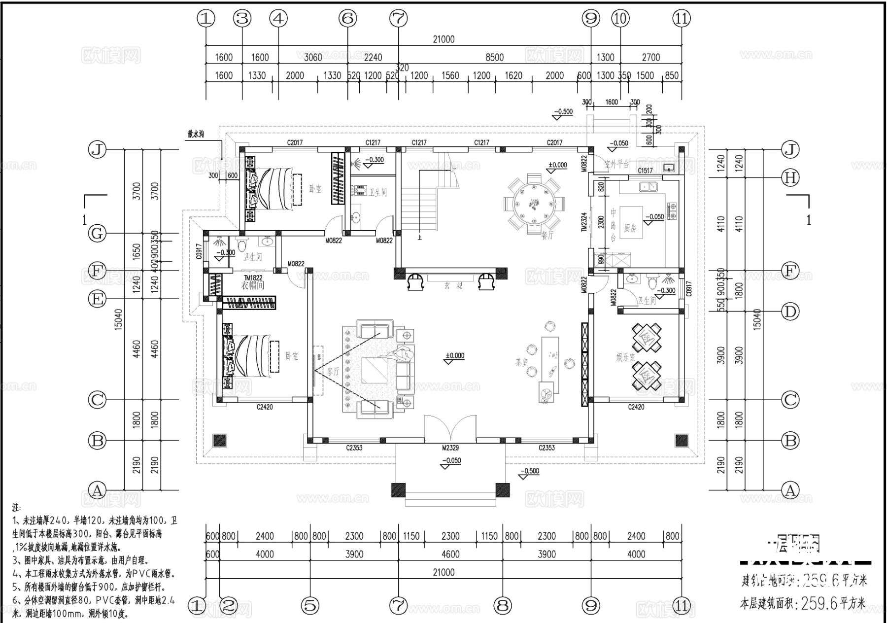 欧式三层大开间别墅cad平面图下载（渲染图7）