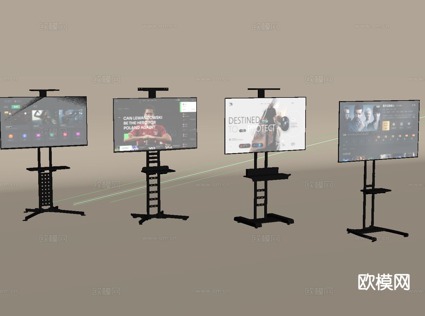 现代电视支架 移动电视su模型下载（渲染图1）