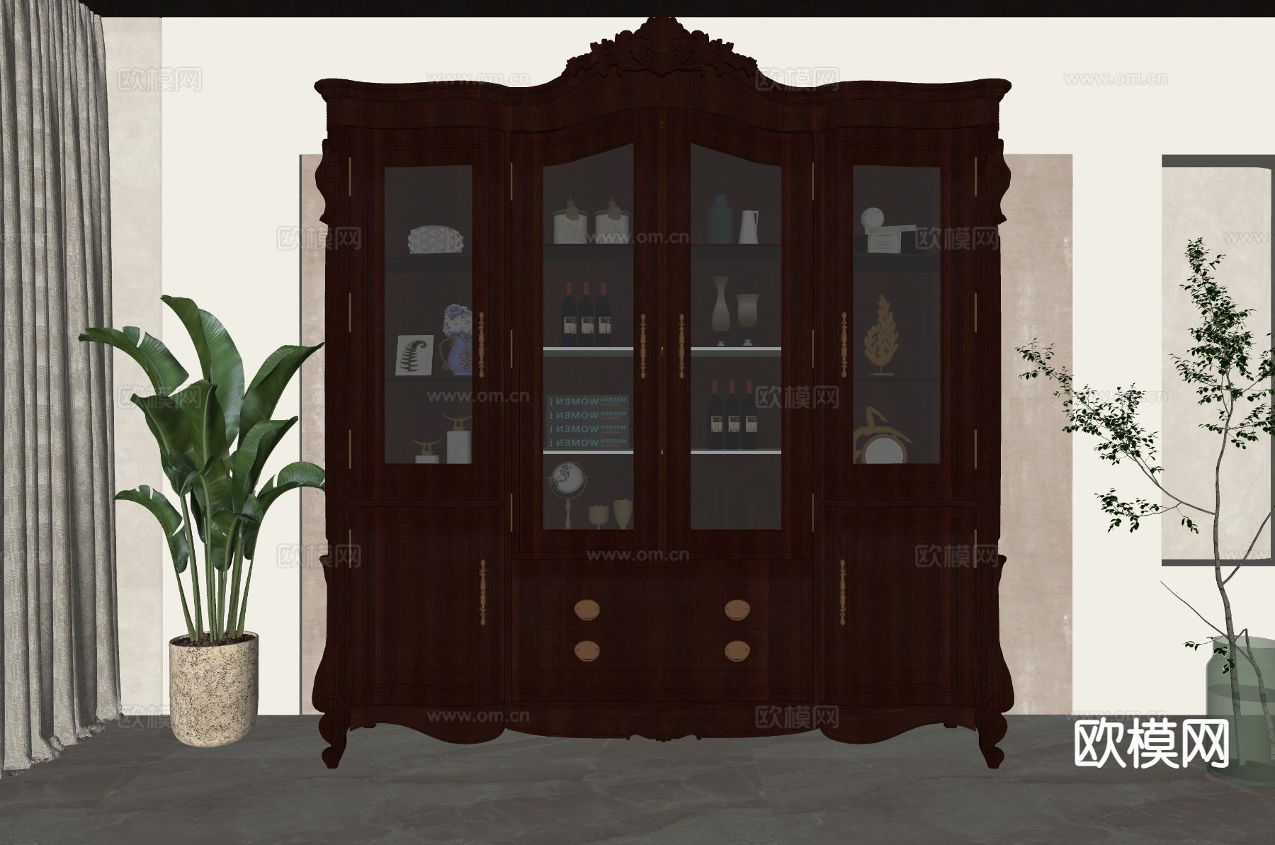 美式酒柜su模型下载（渲染图1）