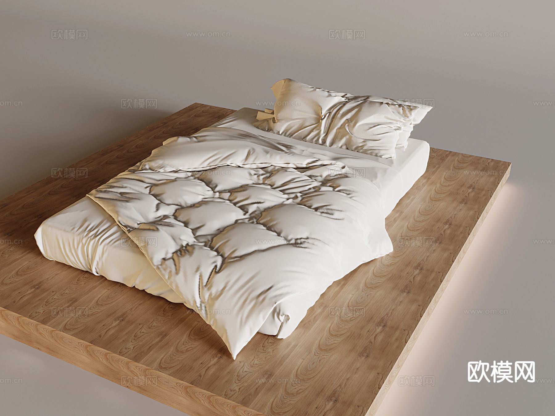 奶油风地台床 床垫su模型下载（渲染图2）