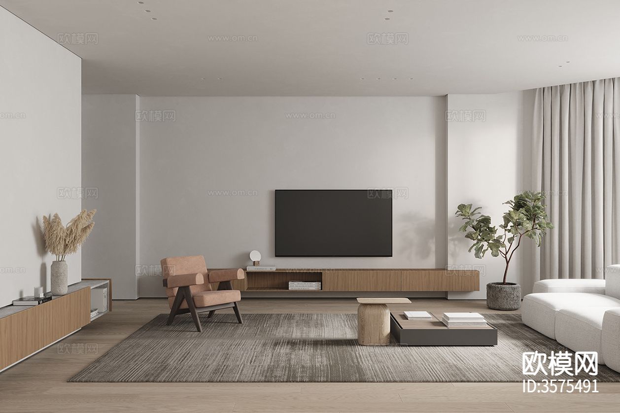 现代极简客餐厅装修效果图下载（渲染图3）