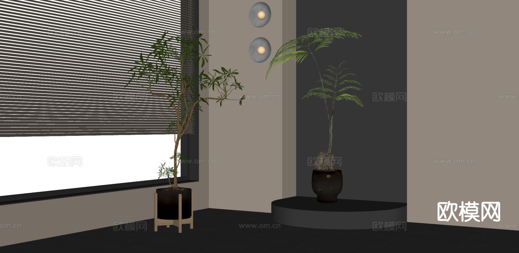 中古风盆栽su模型下载（渲染图1）
