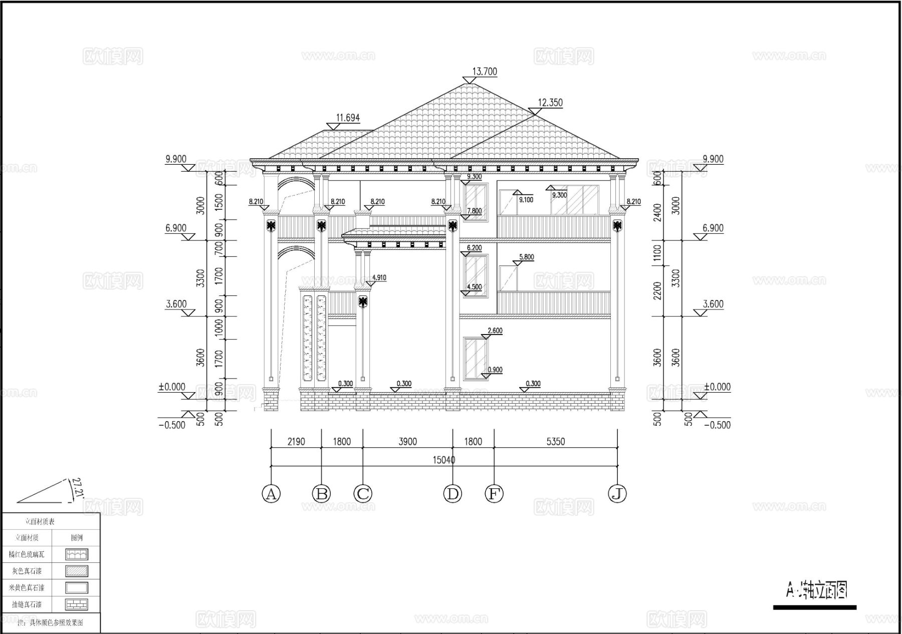 欧式三层大开间别墅cad平面图下载（渲染图5）