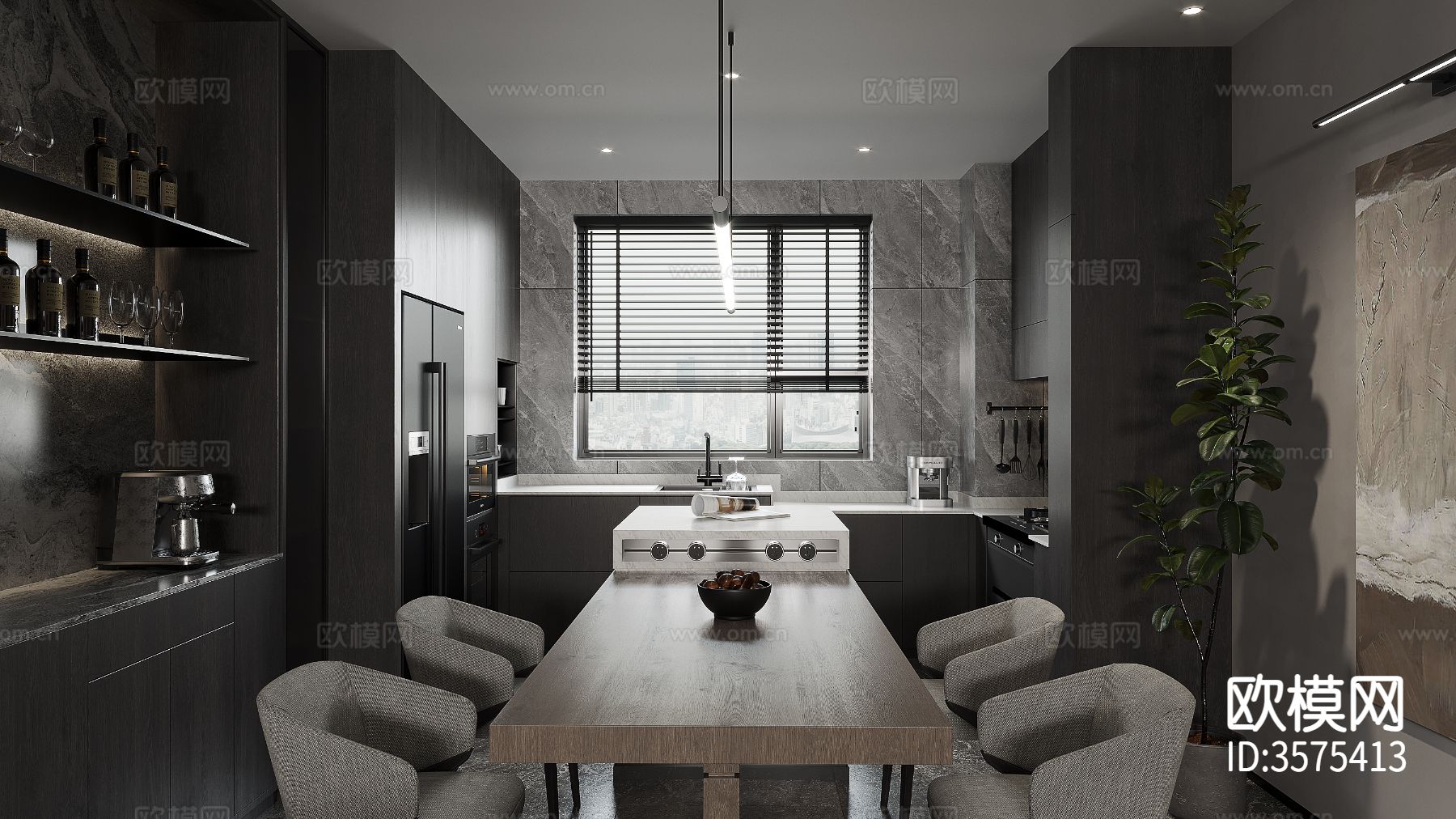 极简客餐厅装修效果图下载（渲染图3）