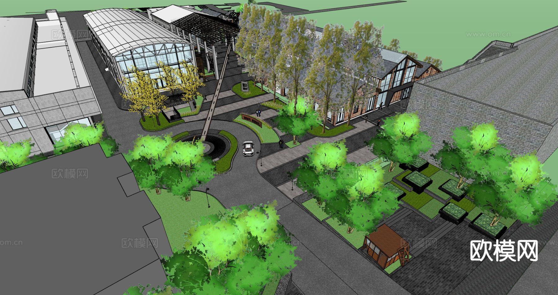 废弃工厂遗址 厂房仓库su模型下载（渲染图2）