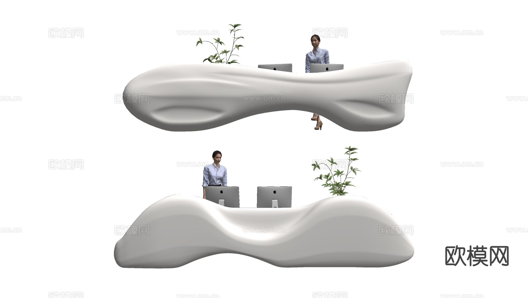 现代接待台 服务台su模型下载（渲染图1）