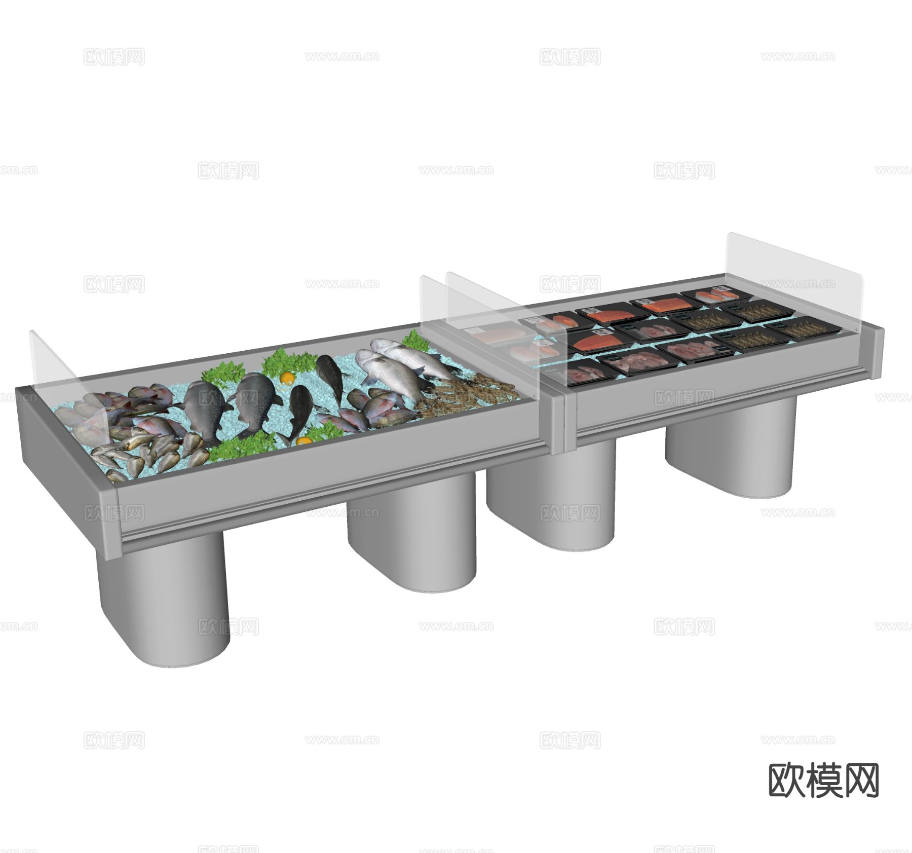 超市海鲜冷藏柜su模型下载（渲染图1）