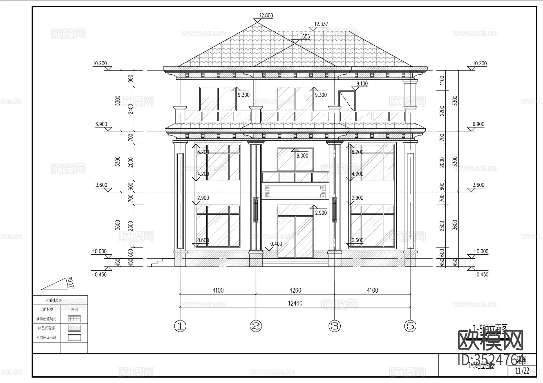 新中式三层别墅建筑施工图效果图CAD图纸下载（渲染图4）