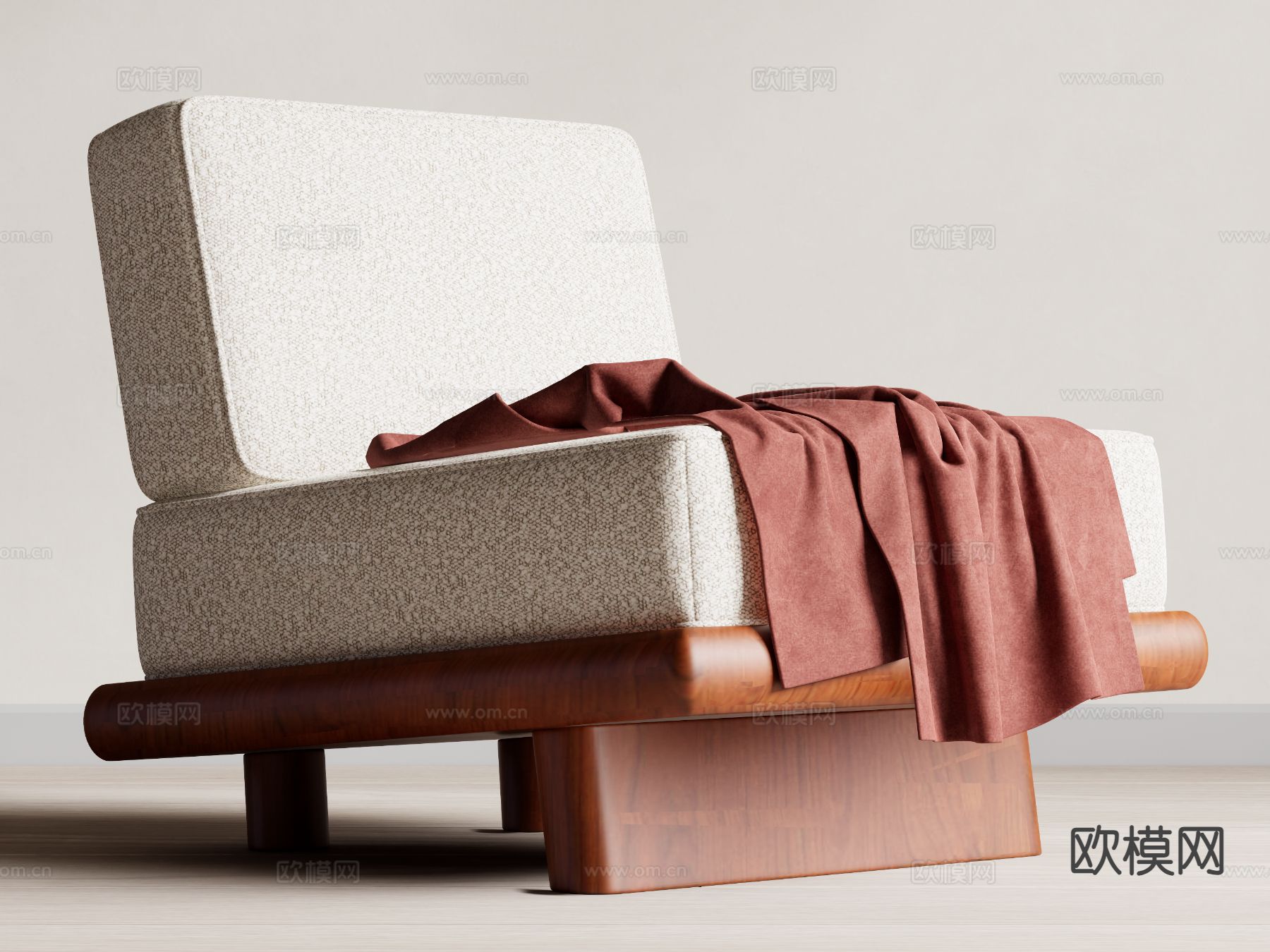 侘寂风单人沙发su模型下载（渲染图2）