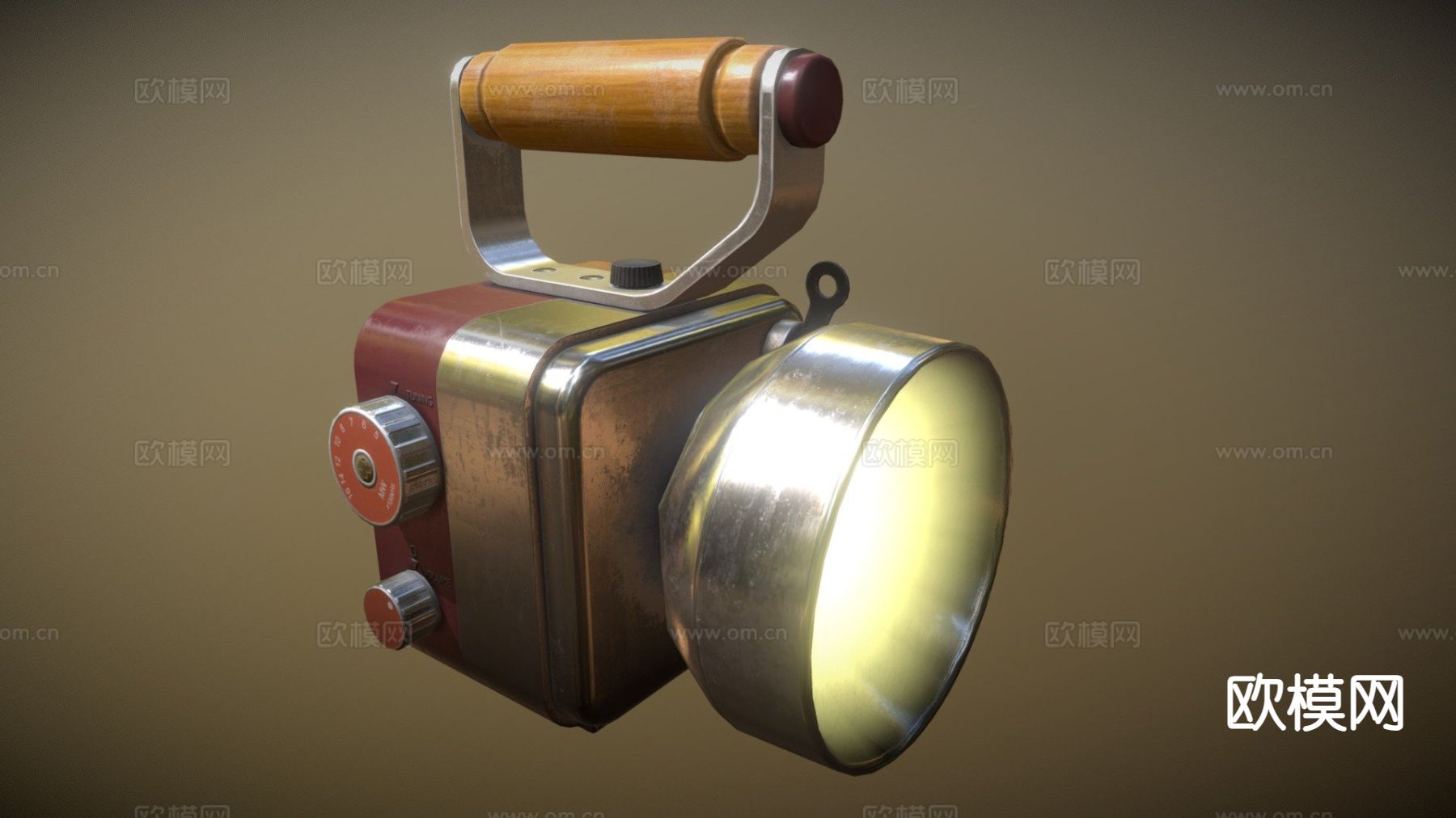 复古手探照灯 照明灯3d模型下载（渲染图1）