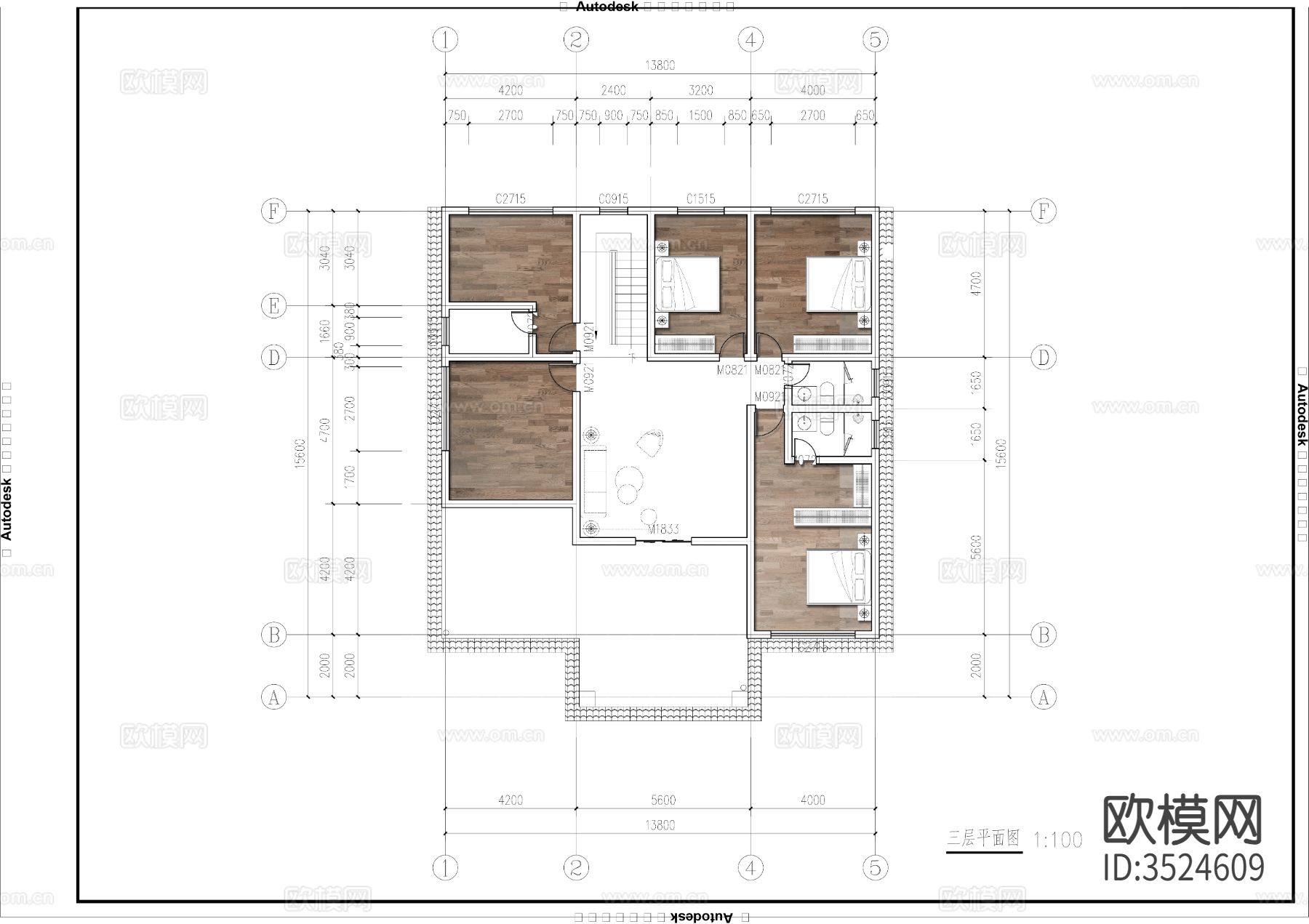 三层新中式自建房建筑施工图效果图下载（渲染图6）
