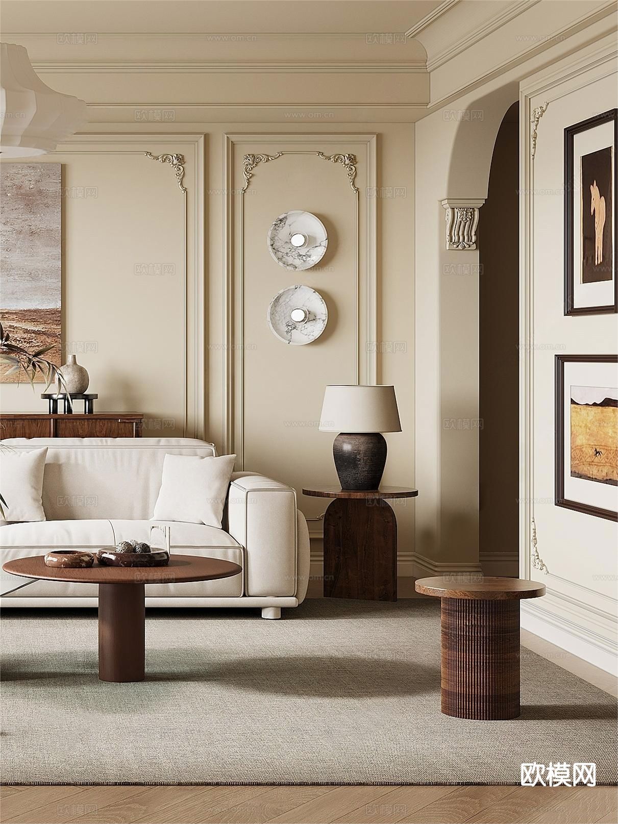 法式客厅3d模型下载（渲染图3）