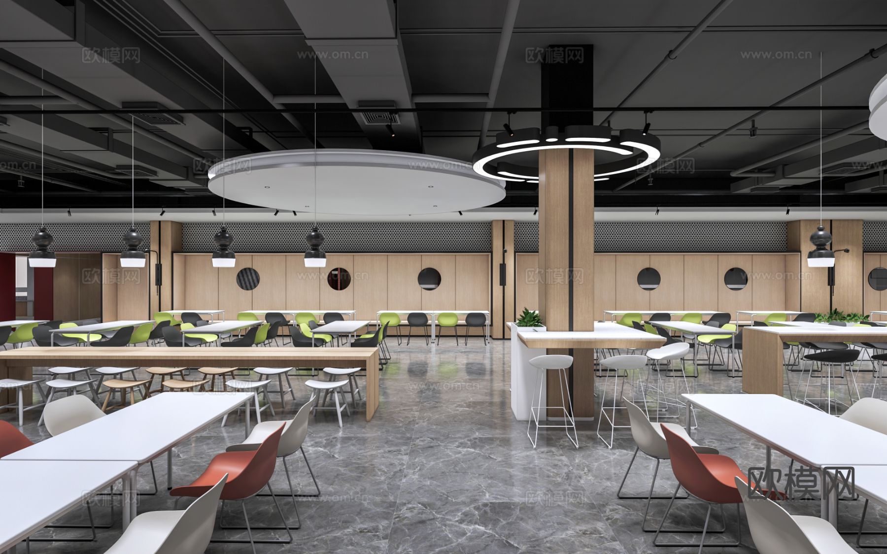 公司食堂 员工食堂su模型下载（渲染图2）