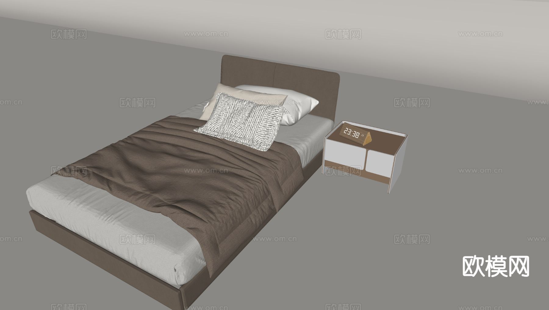 美式单人床su模型下载（渲染图1）