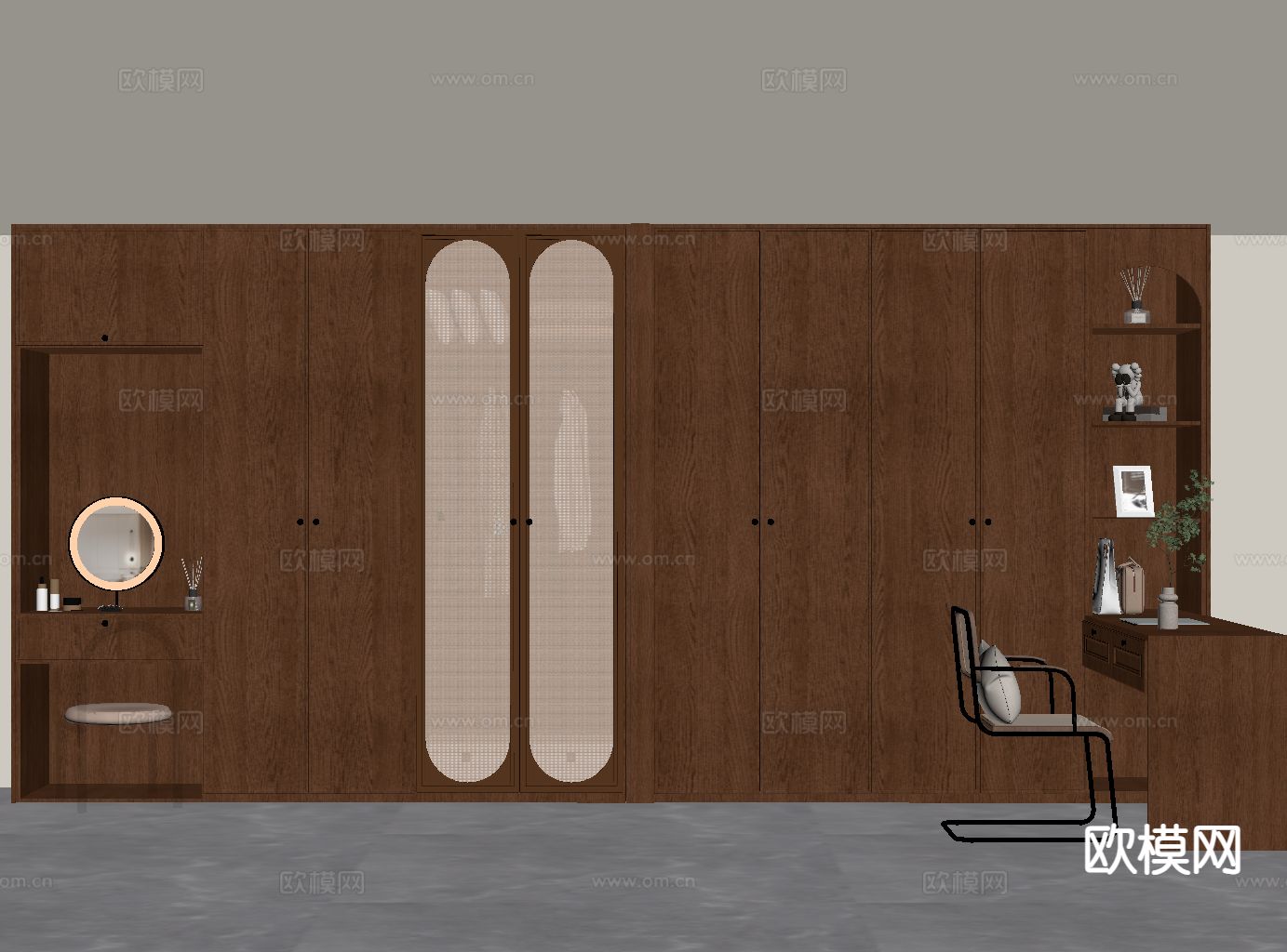 中古风衣柜su模型下载（渲染图1）