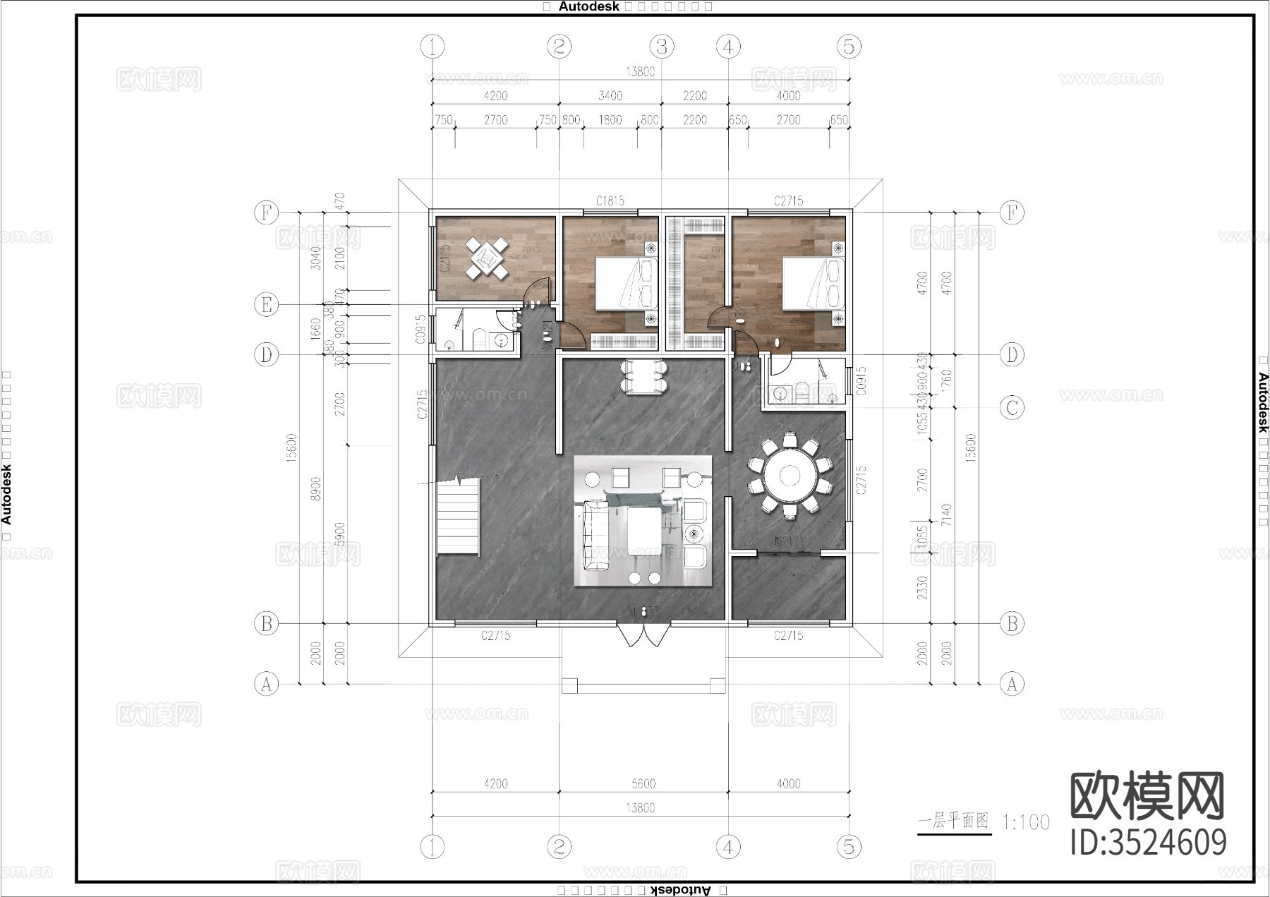 三层新中式自建房建筑施工图效果图下载（渲染图1）