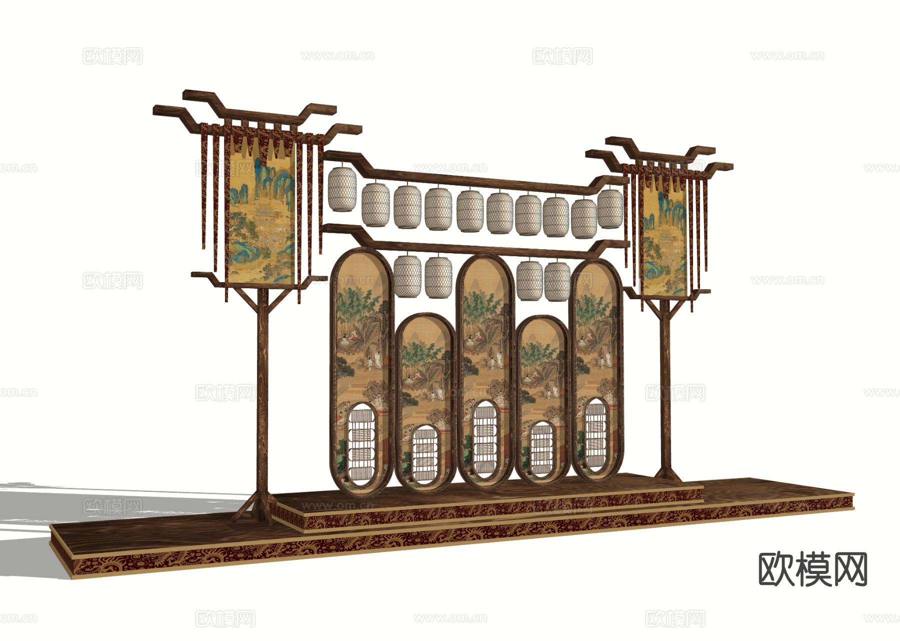新中式美陈 国潮舞台 户外装置3d模型