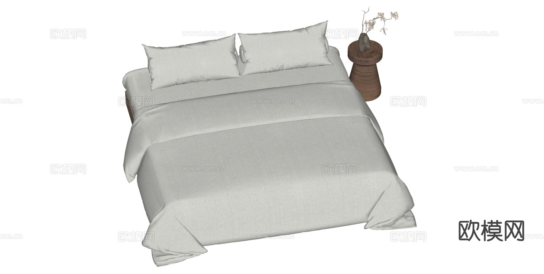 侘寂风双人床su模型下载（渲染图1）