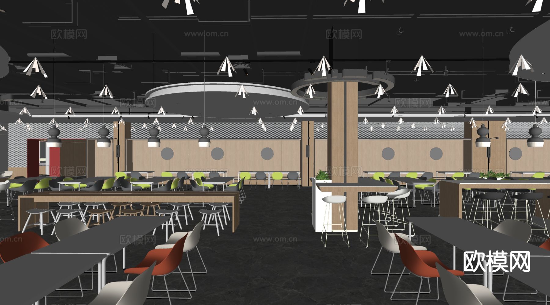 公司食堂 员工食堂su模型下载（渲染图1）