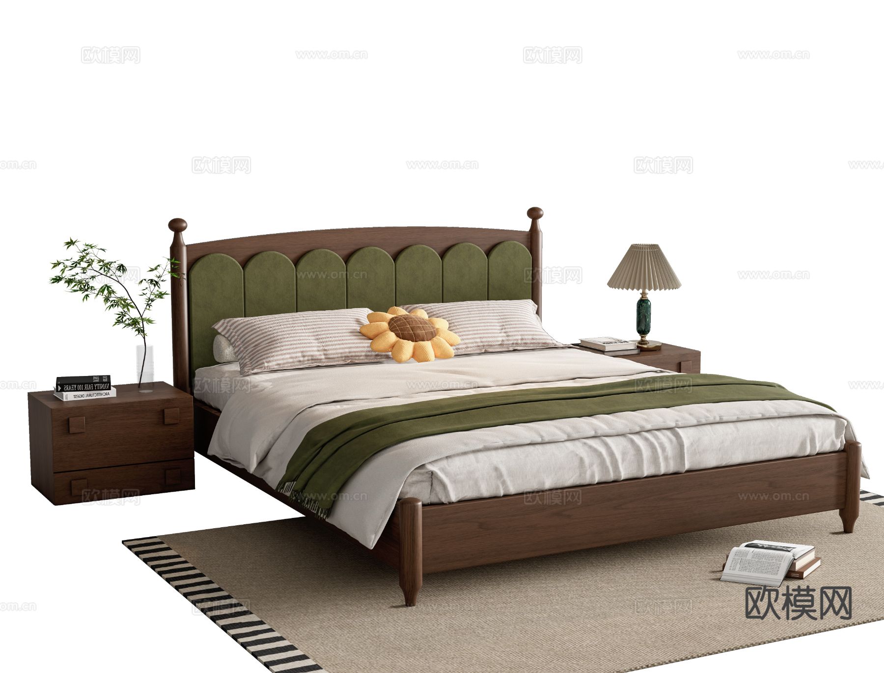 中古风双人床su模型下载（渲染图2）