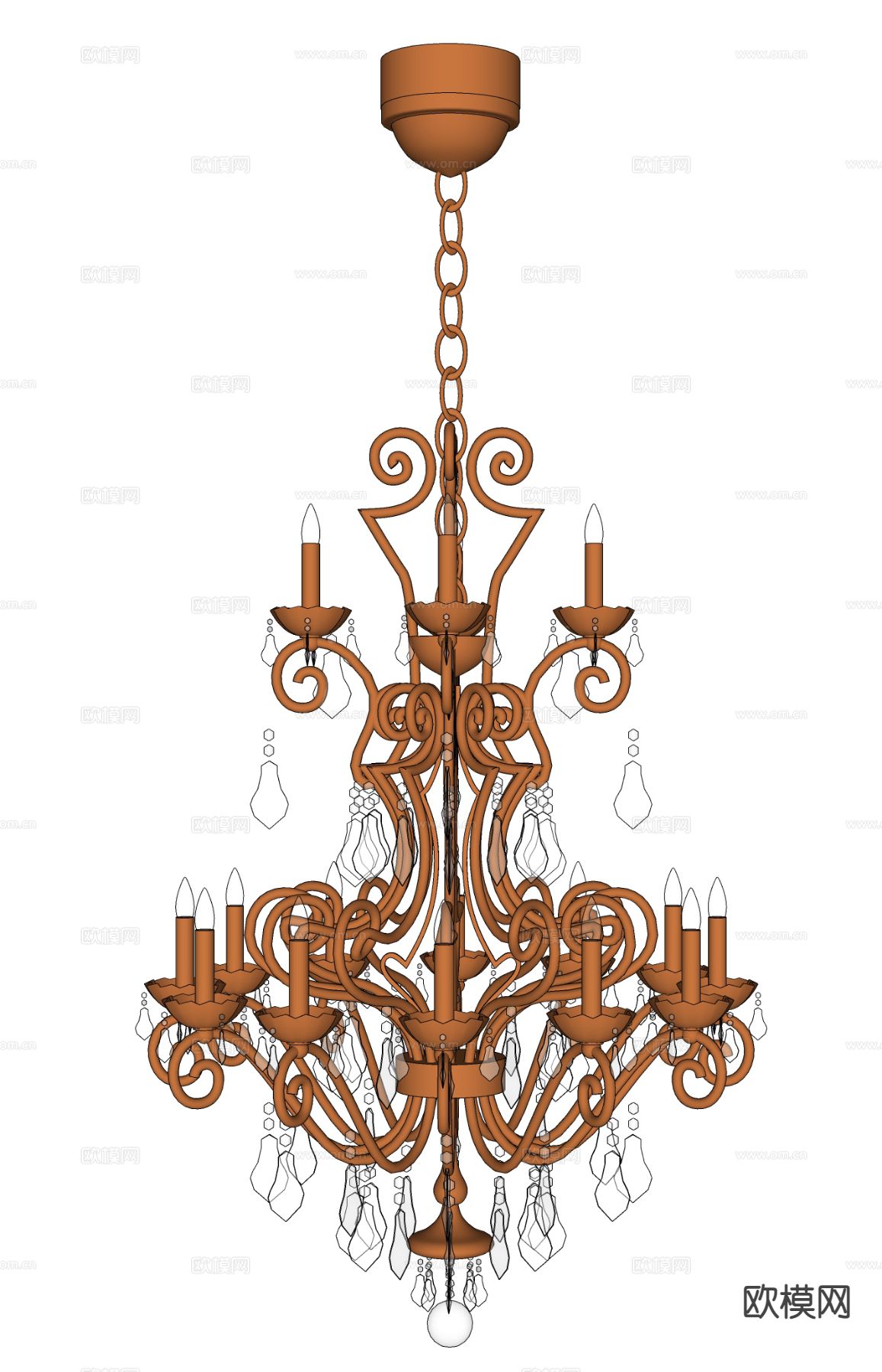 欧式水晶吊灯su模型下载（渲染图1）