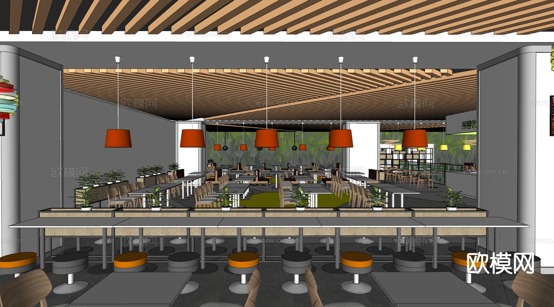公司食堂 员工食堂su模型下载（渲染图1）