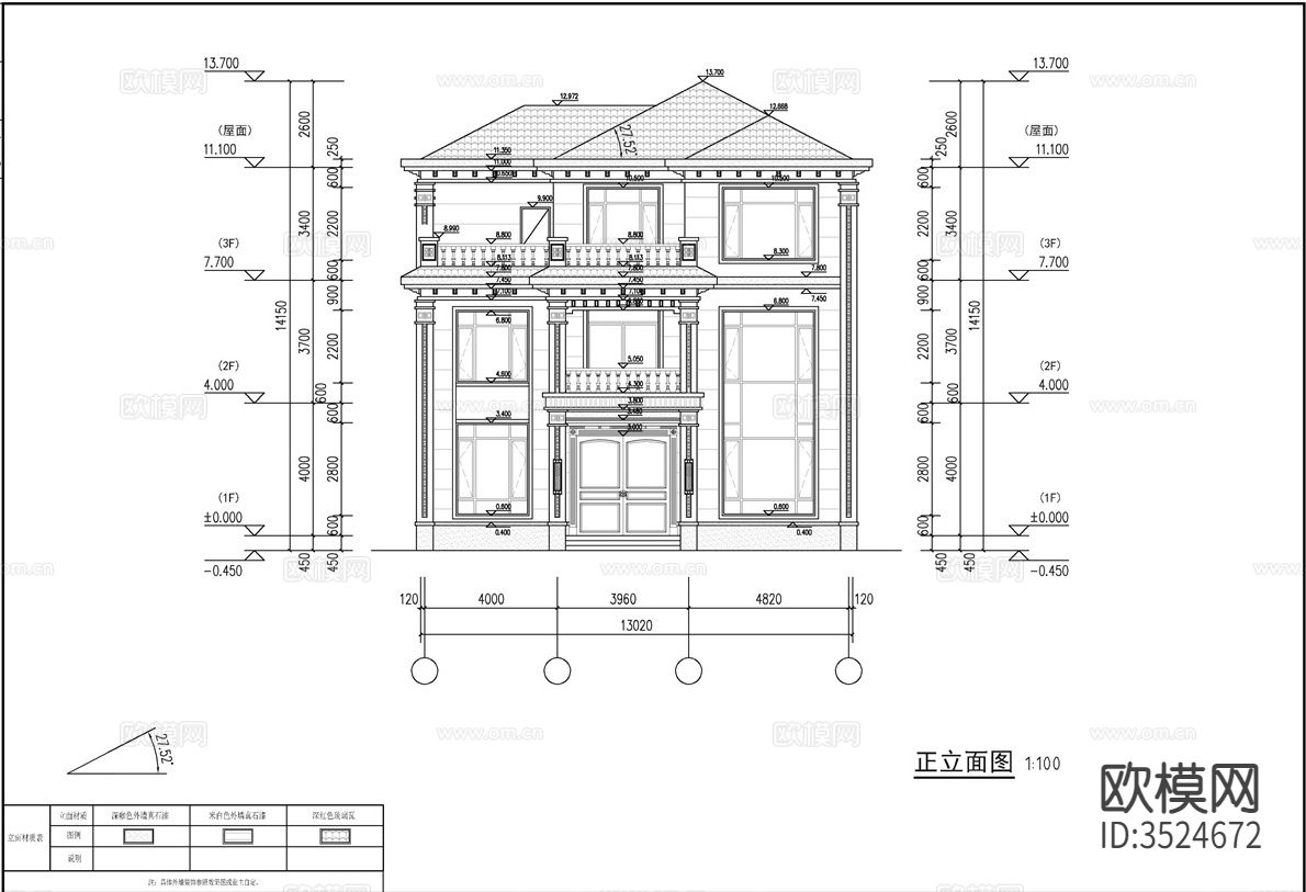 新中式三层独栋别墅建筑cad平面图下载（渲染图8）