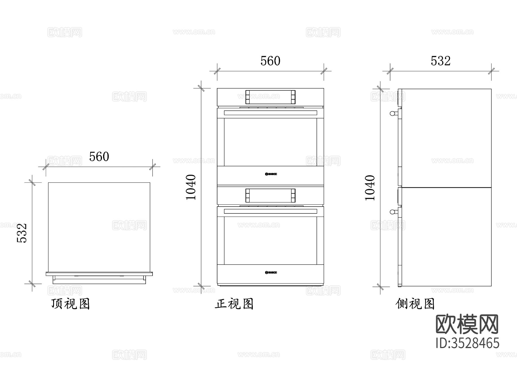 博世800系列烤箱三视图下载