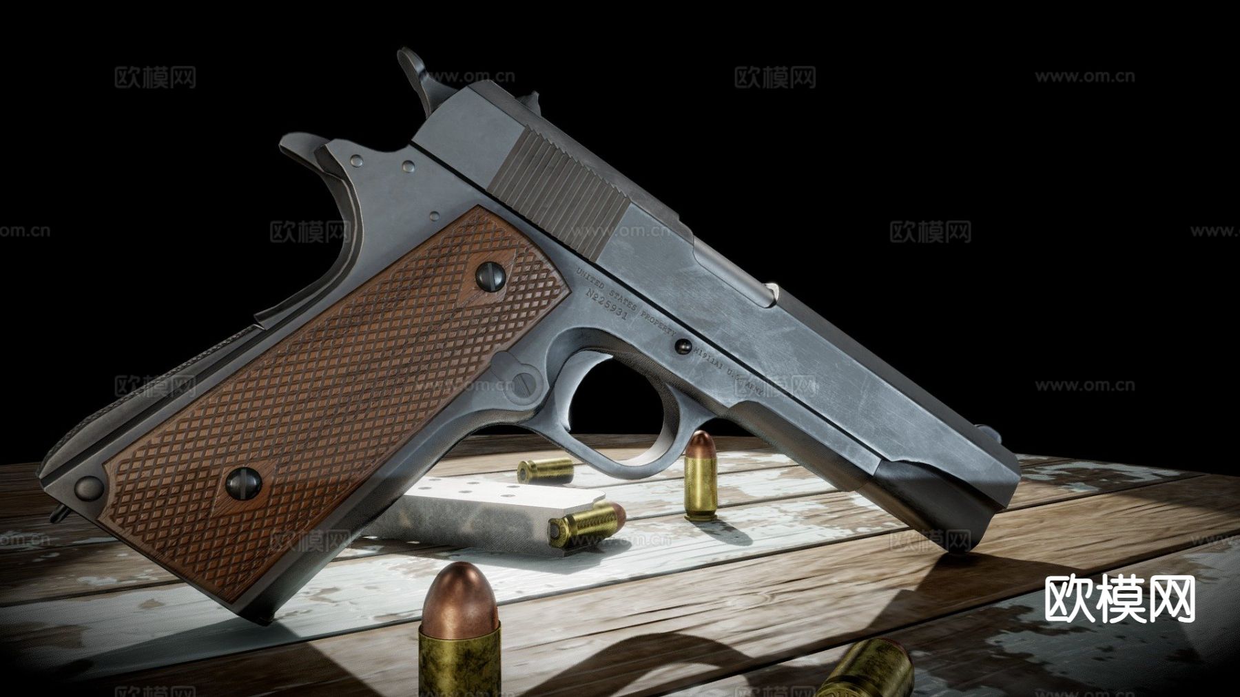 M1911手枪 枪支 枪械3d模型下载（渲染图1）