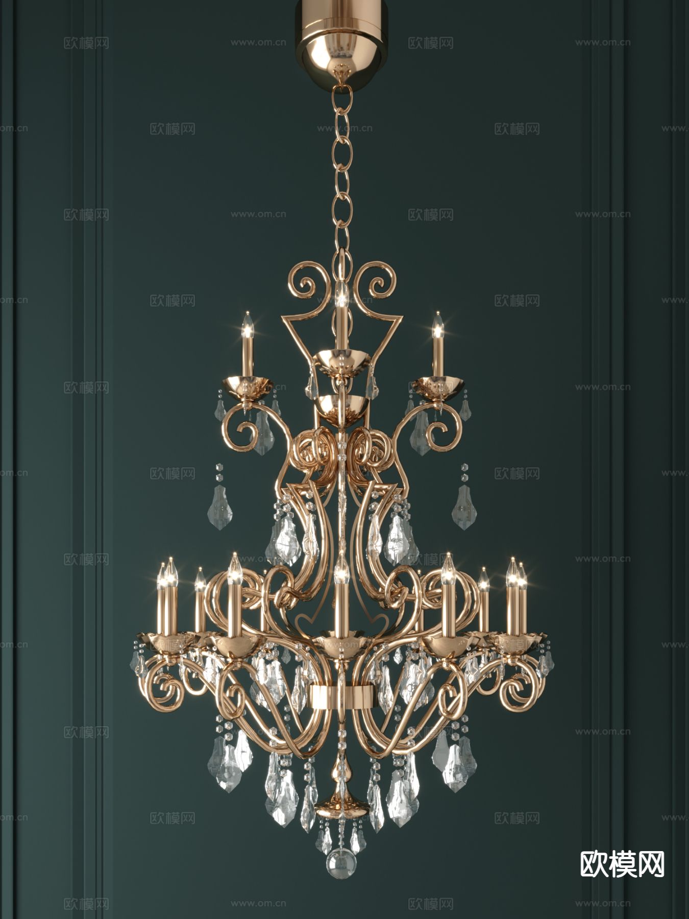 欧式水晶吊灯su模型下载（渲染图2）