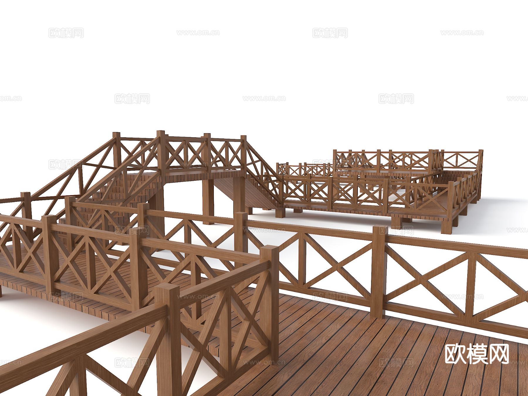 现代木平台 景观栈桥3d模型