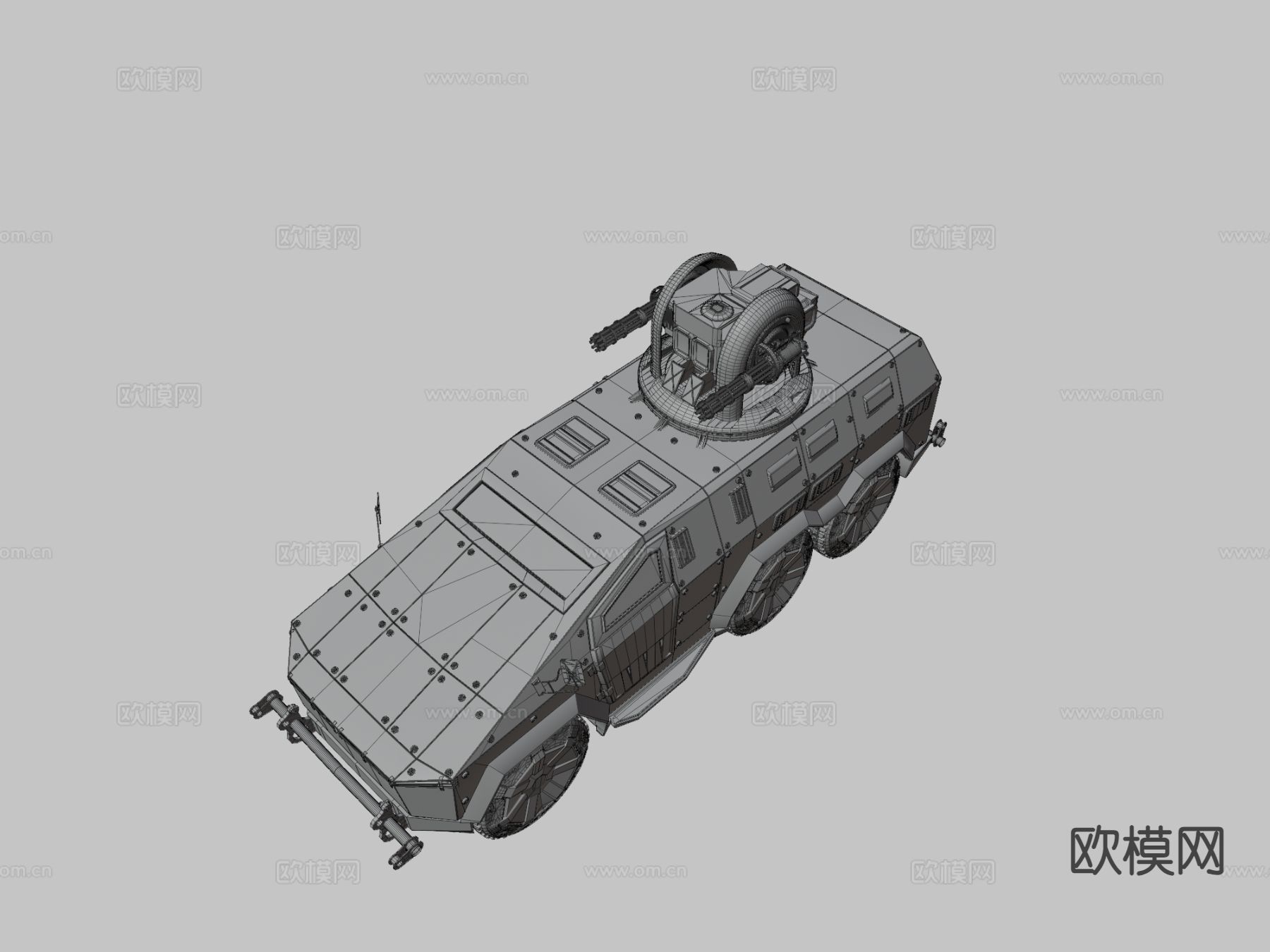 带双加特林军用车 装甲车3d模型