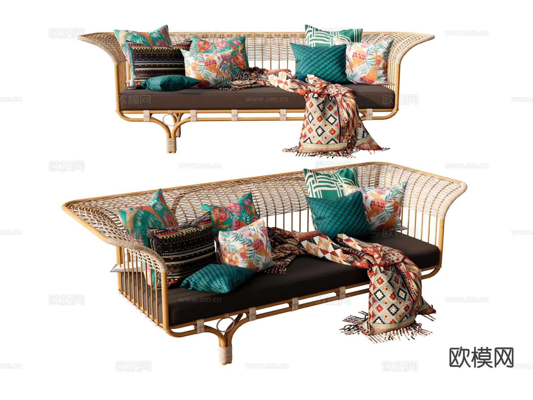 多人沙发 藤编沙发 竹编沙发su模型下载（渲染图2）