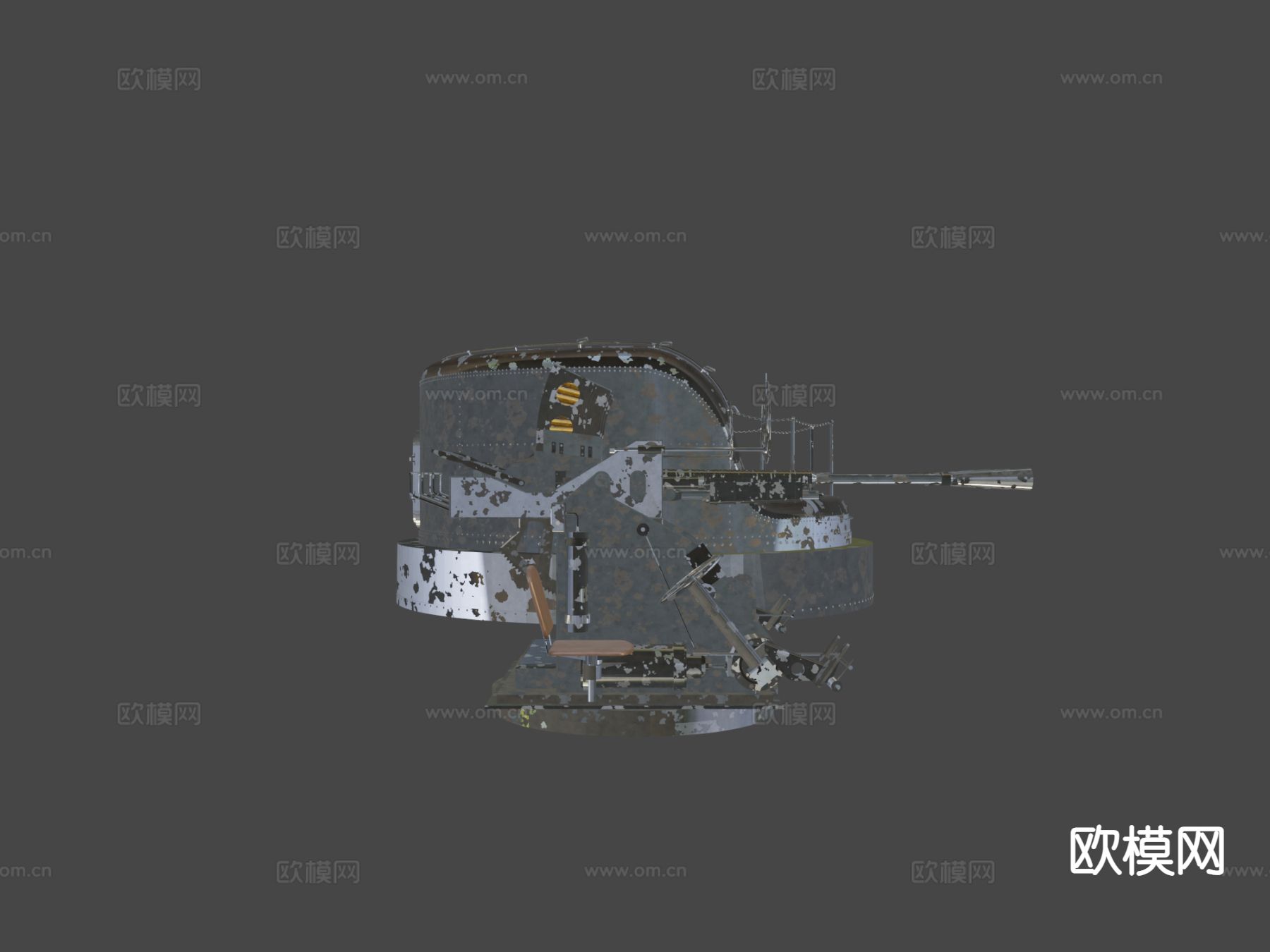 三联炮塔 军用武器3d模型