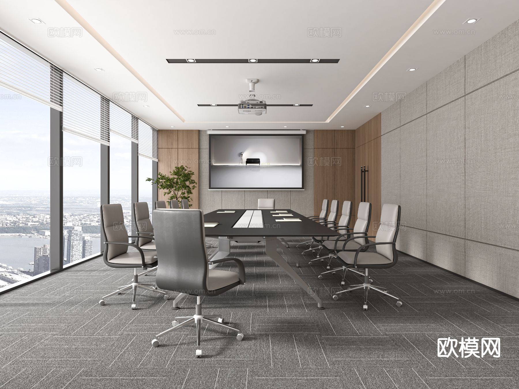 现代会议室3d模型下载