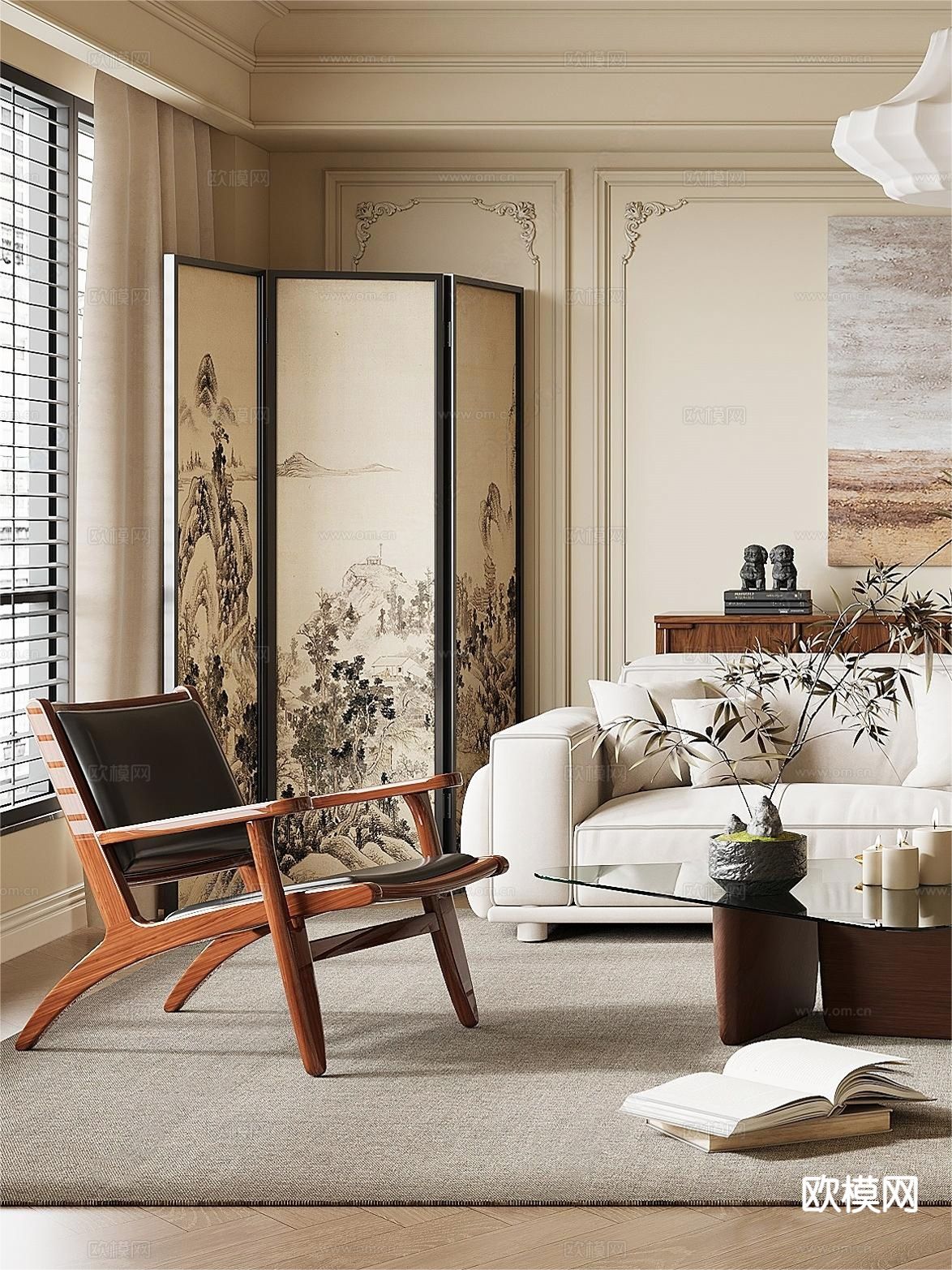 法式客厅3d模型下载（渲染图2）