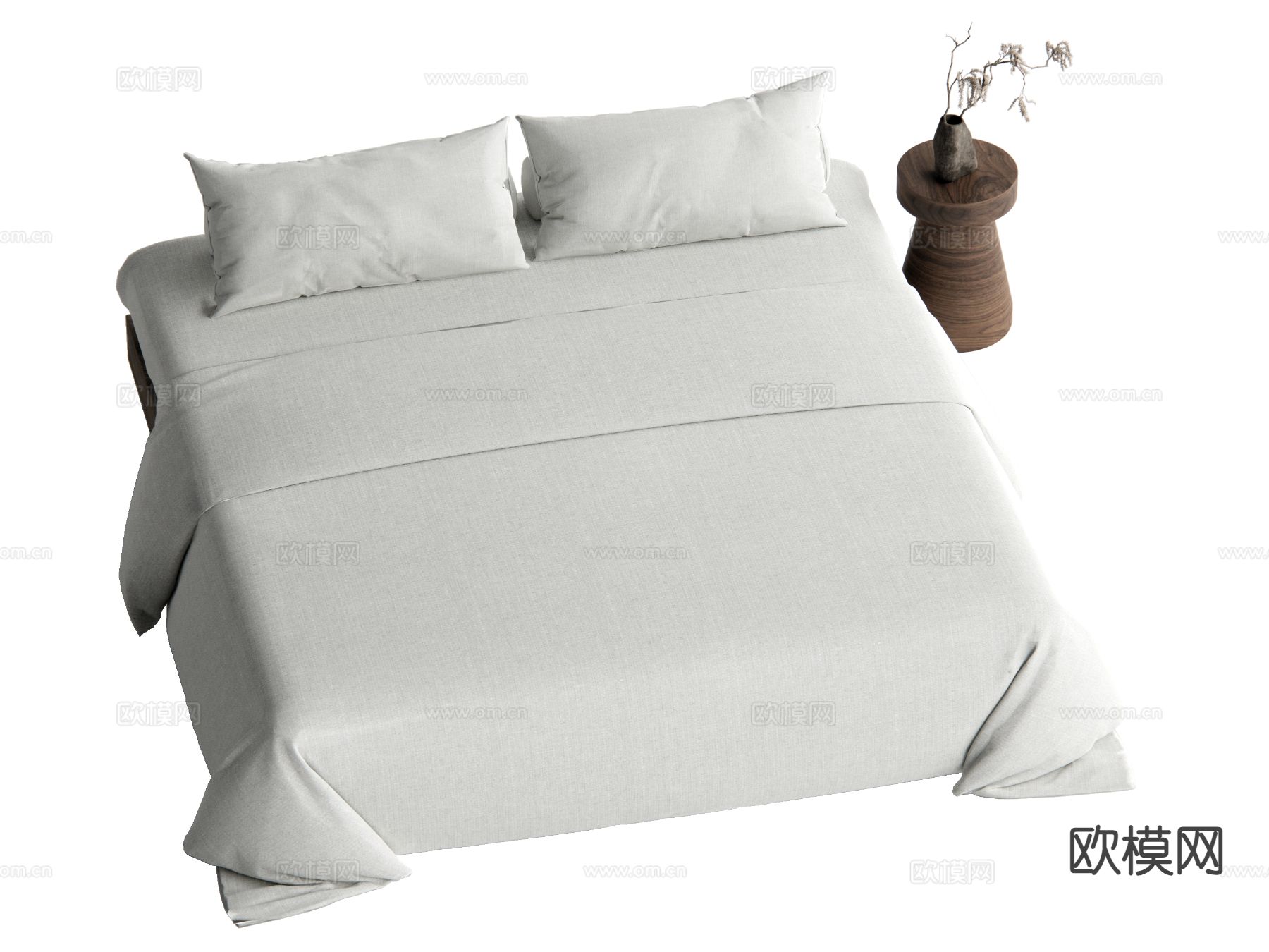 侘寂风双人床su模型下载（渲染图2）