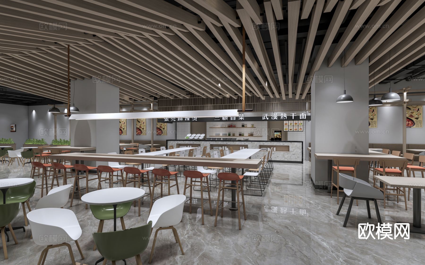 公司食堂 员工食堂su模型下载（渲染图2）