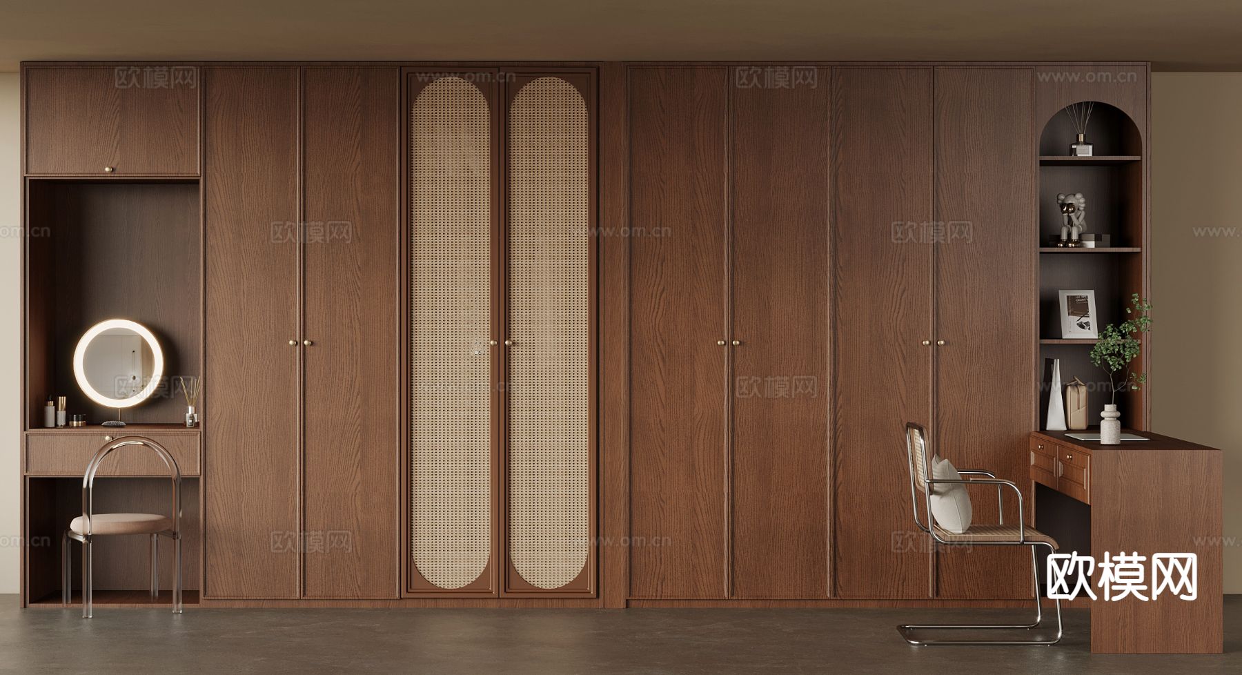 中古风衣柜su模型下载（渲染图2）