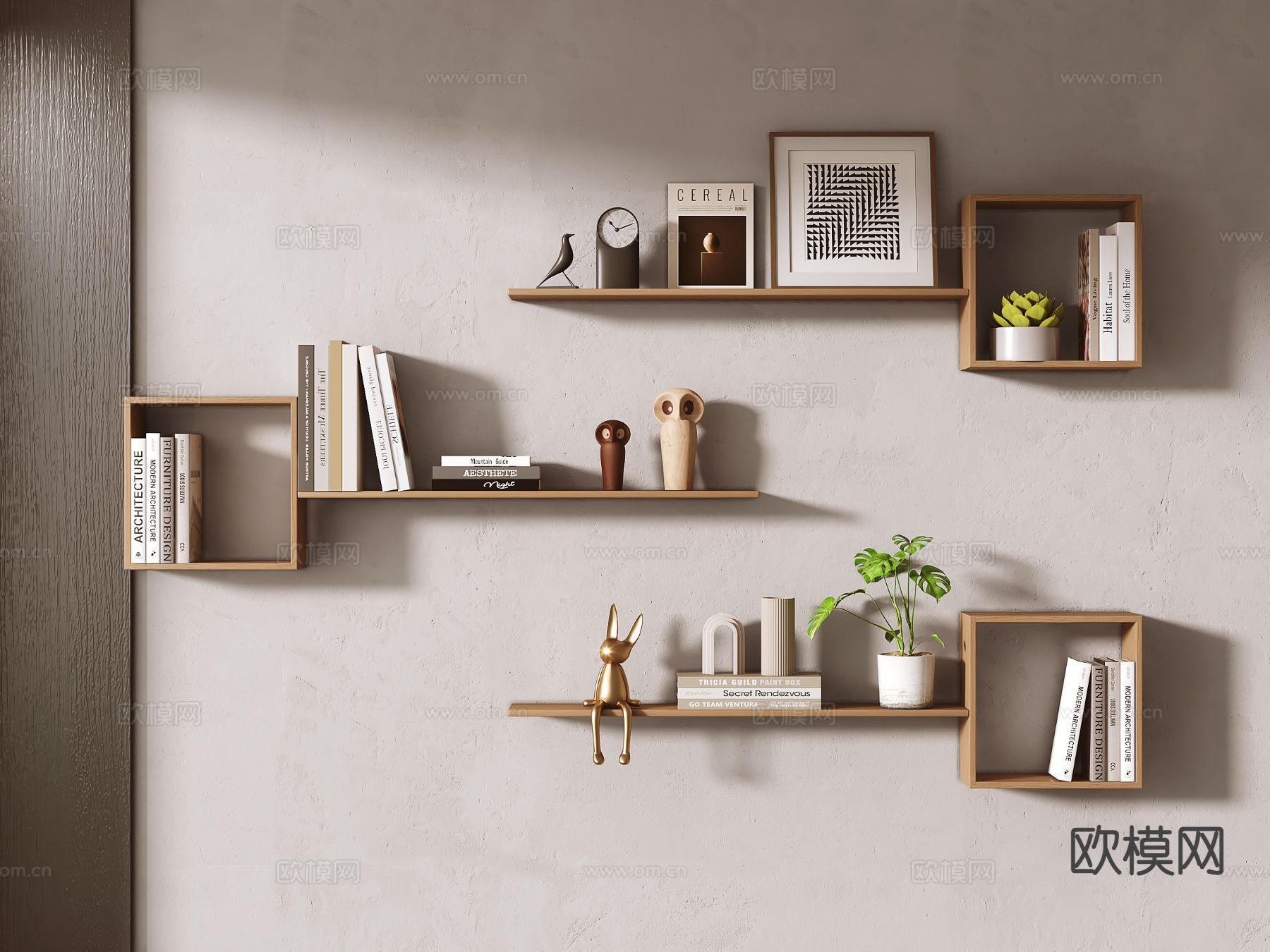书架 墙上置物架su模型下载（渲染图2）