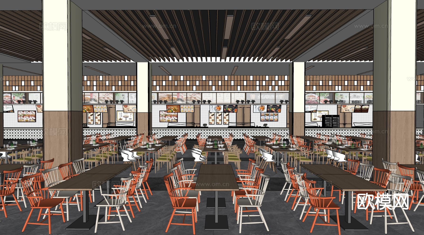 公司食堂 员工食堂su模型下载（渲染图1）