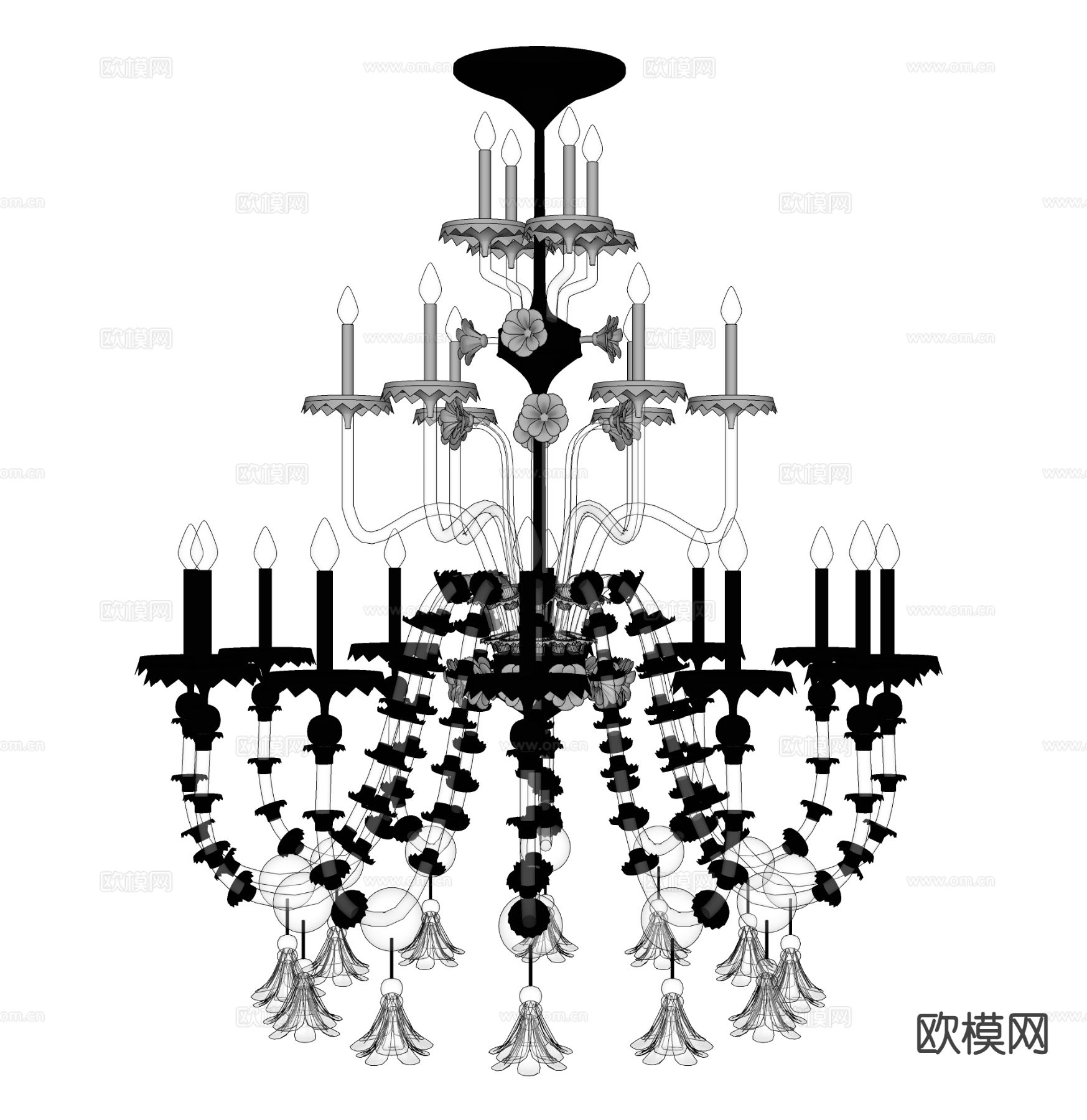 欧式水晶吊灯su模型下载（渲染图1）