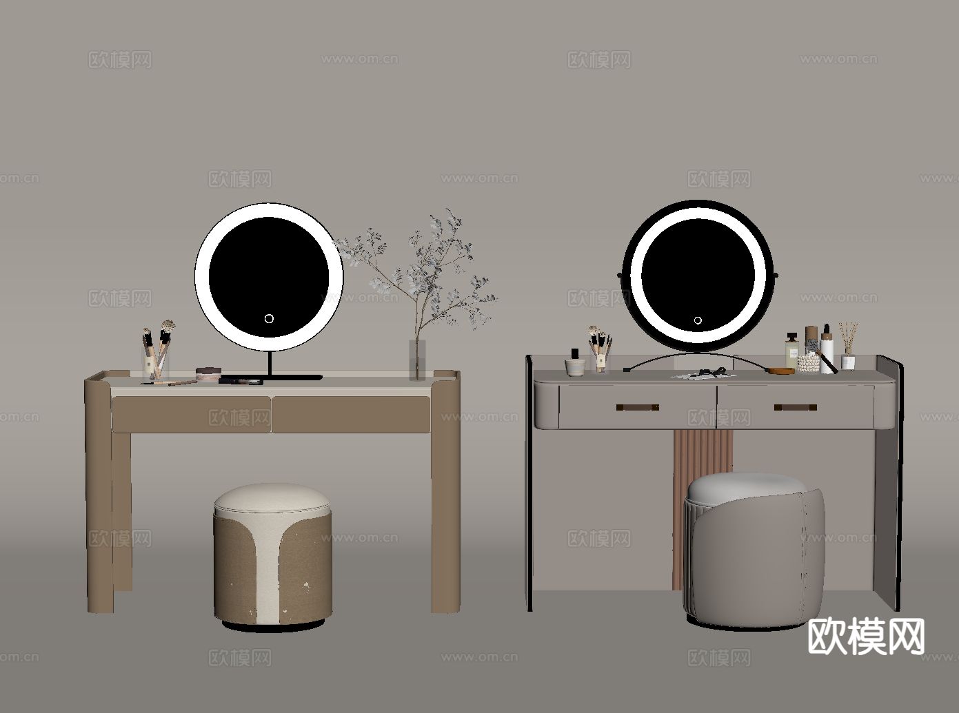 现代梳妆台su模型下载（渲染图1）