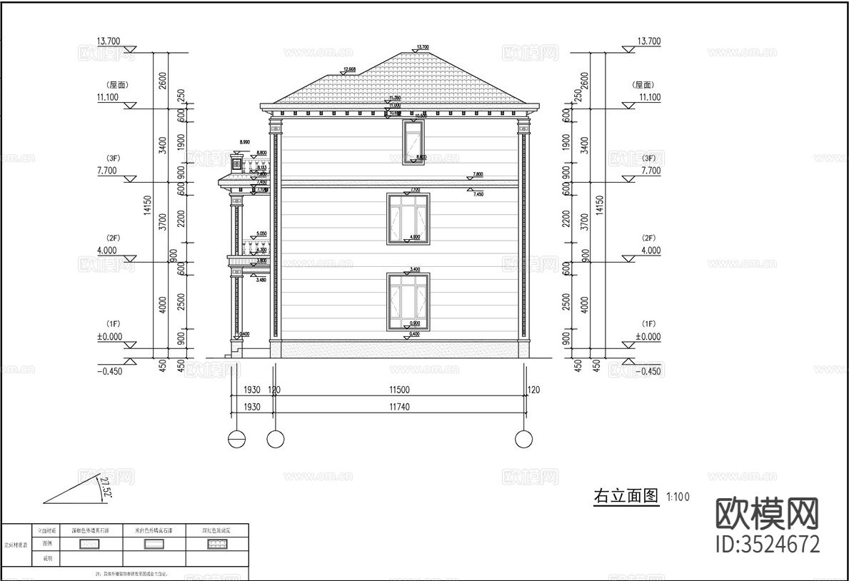 新中式三层独栋别墅建筑cad平面图下载（渲染图10）