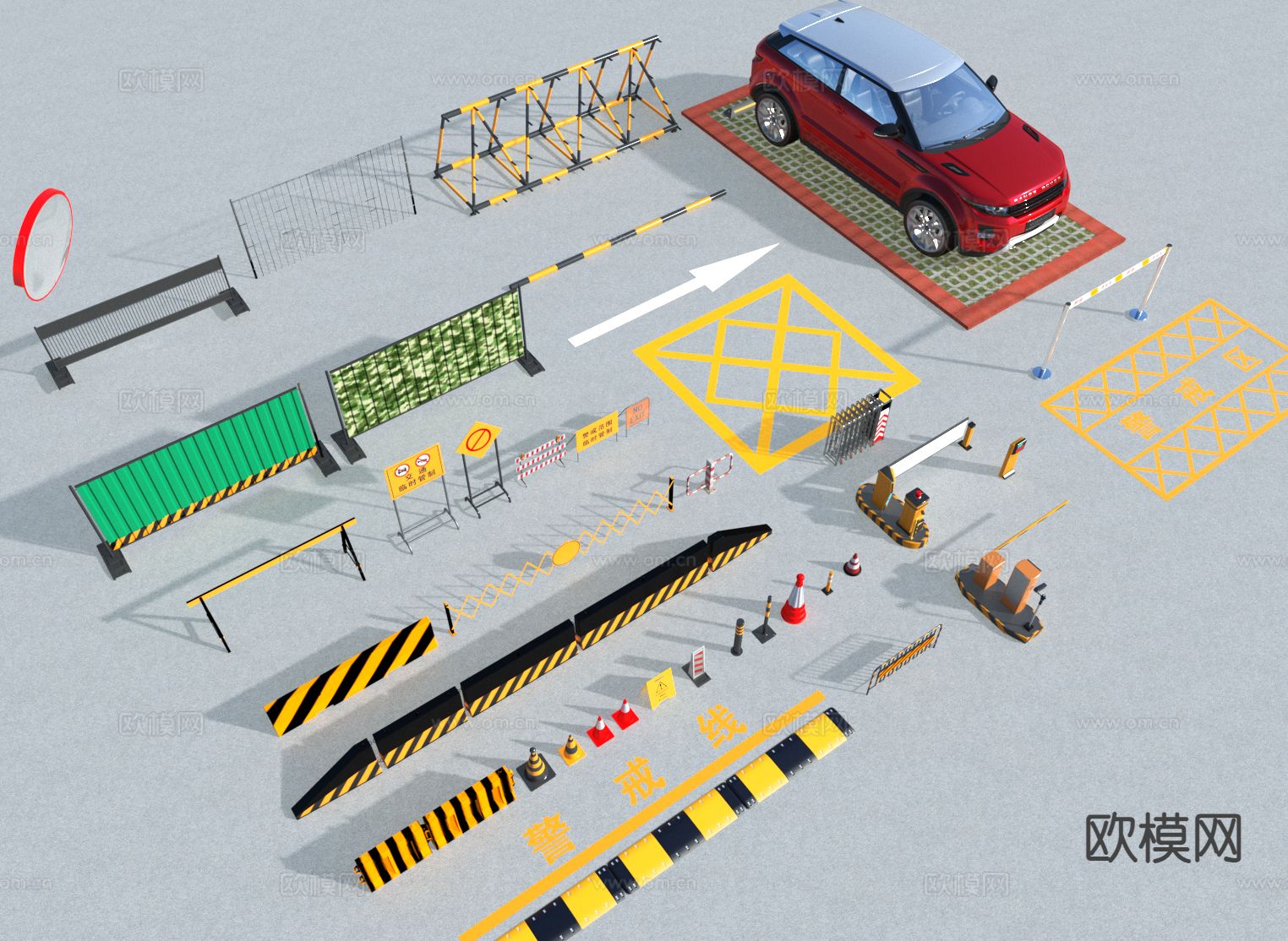 道路设施 路障 交通设备3d模型