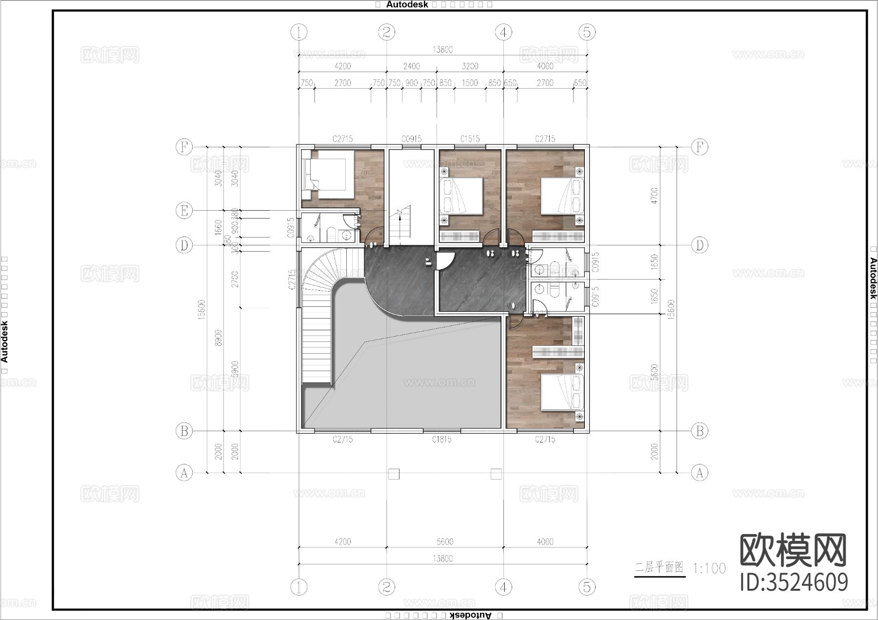 三层新中式自建房建筑施工图效果图下载（渲染图5）